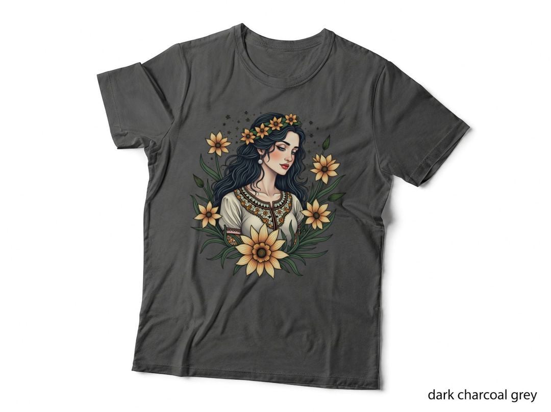 Detailed Tattoo Design of a Woman with Flowers T-Shirt