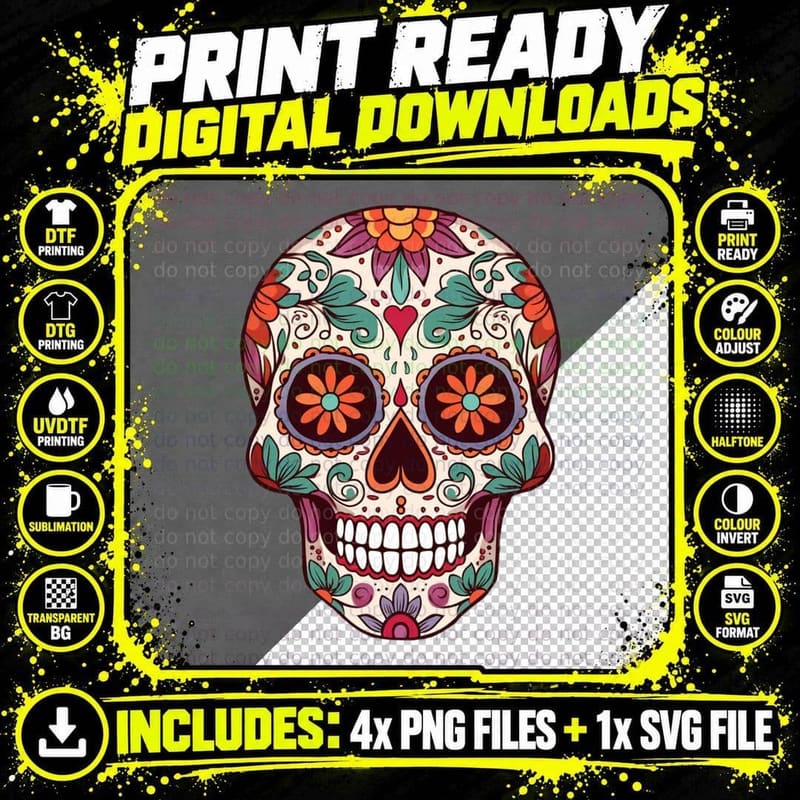 Dia De Los Muertos Mexico Costume Day of Dead Sugar Png SVG Digital Bundle