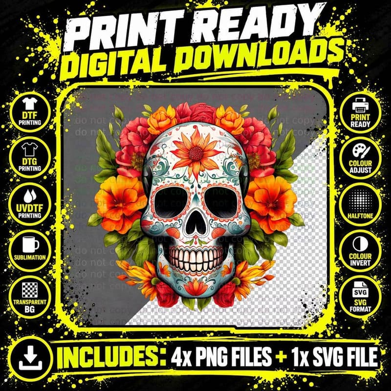 Dia De Los Muertos Sugar Skull La Catrina Gift T-Shirt Png SVG Digital Bundle
