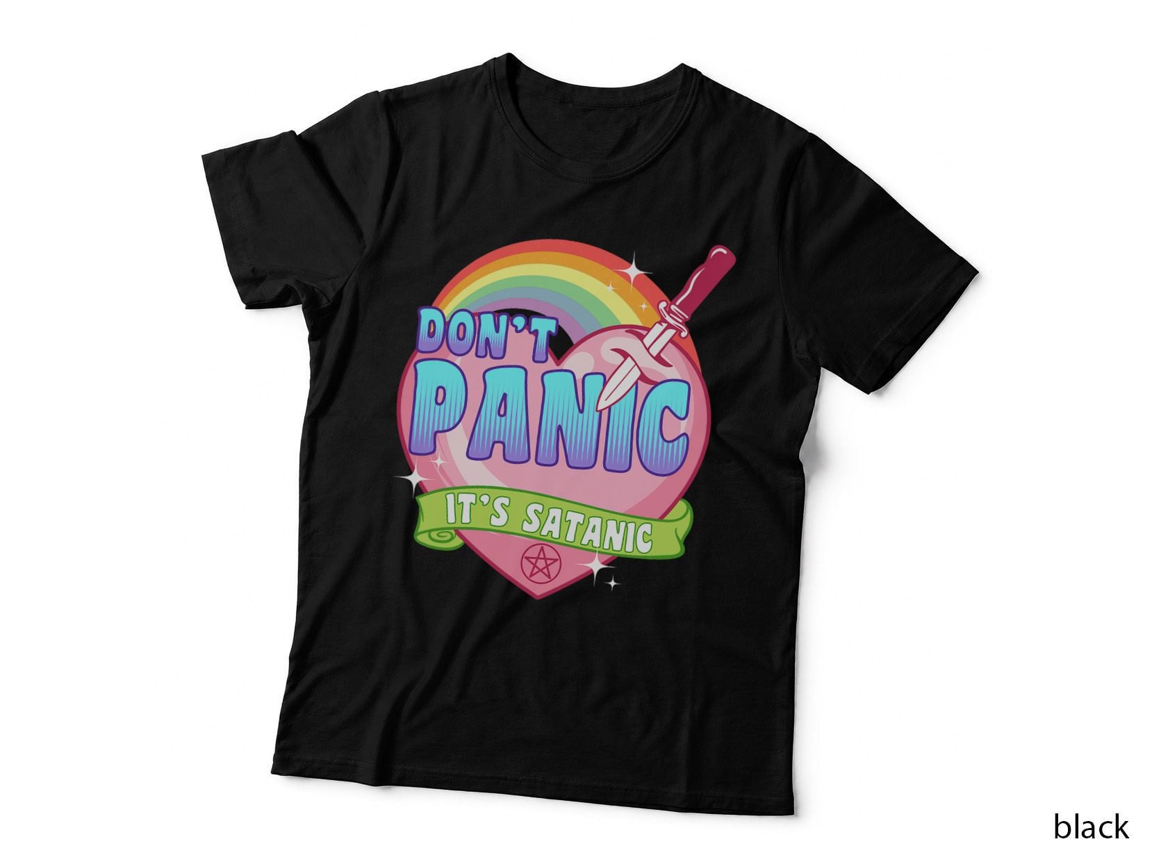 Don't Panic It's Satanic Rainbow Pentagram Pagan Occult T-Shirt