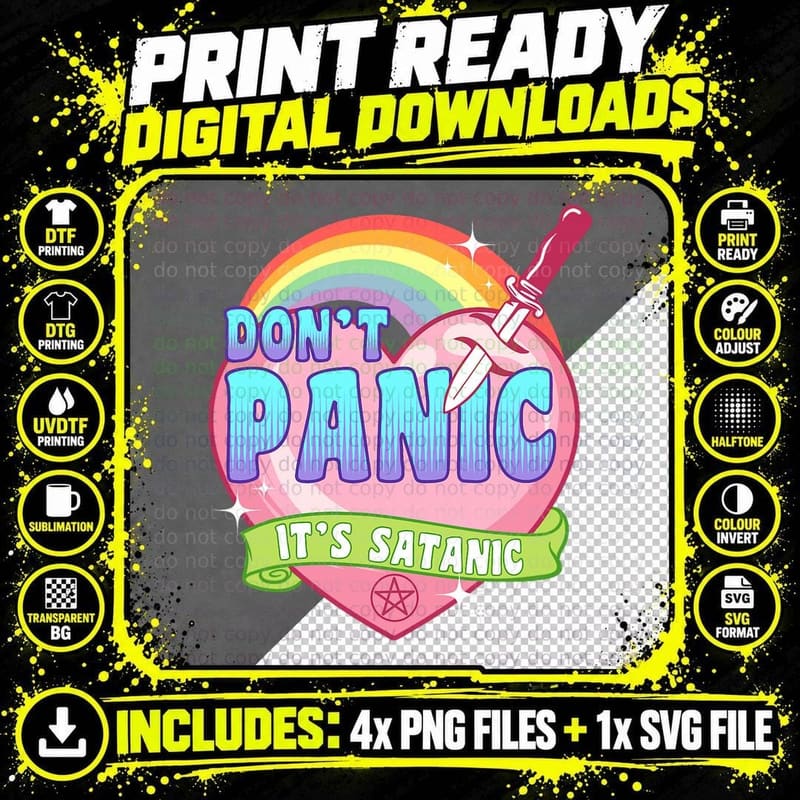 Don't Panic It's Satanic Rainbow Pentagram Pagan Occult Png SVG Digital Bundle