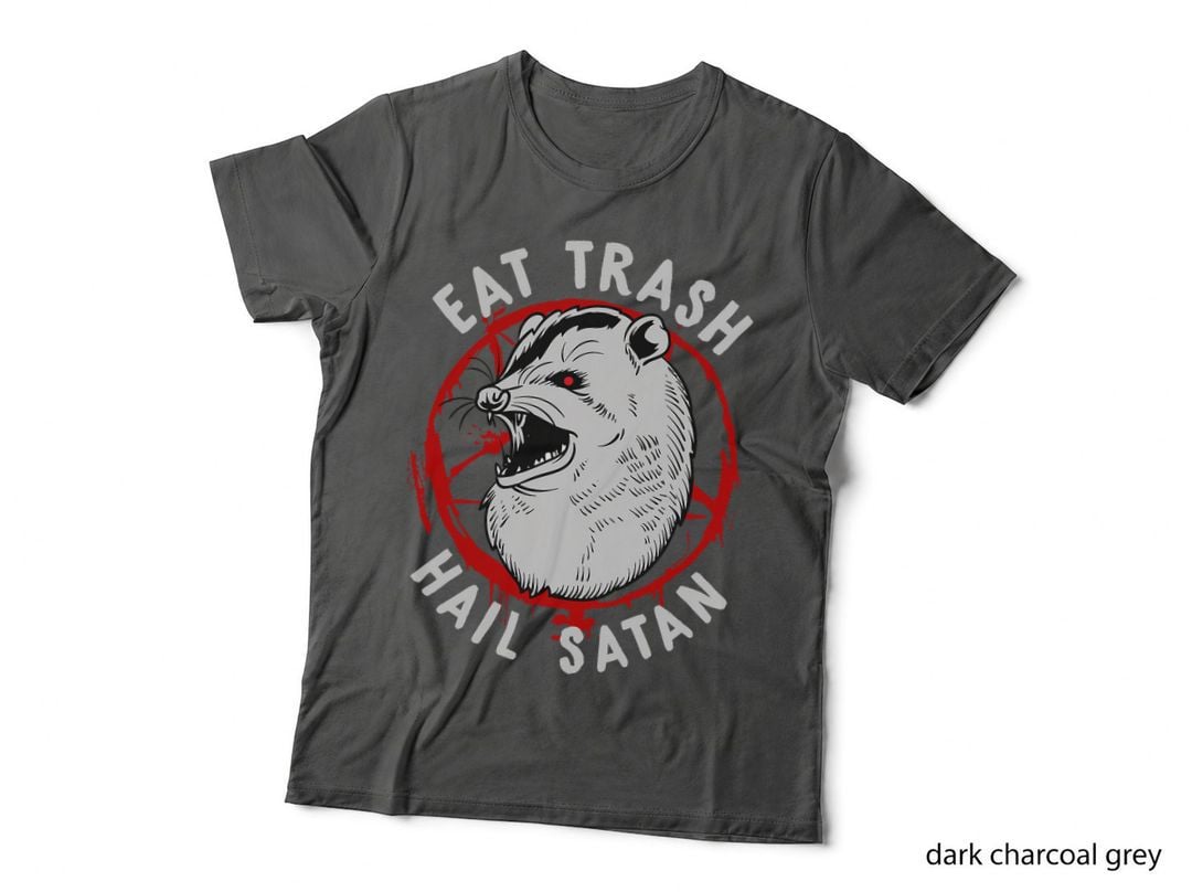 Eat Trash Hail Satan I Satanic Occult Pentagram Possum T-Shirt