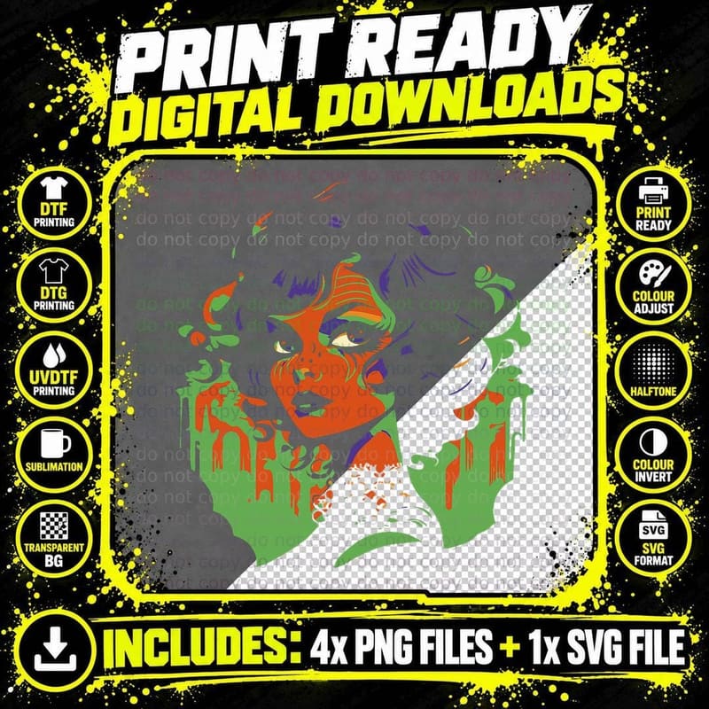 Edgy Gothic Dark Mystery Goth Girl Illustration Png SVG Digital Bundle