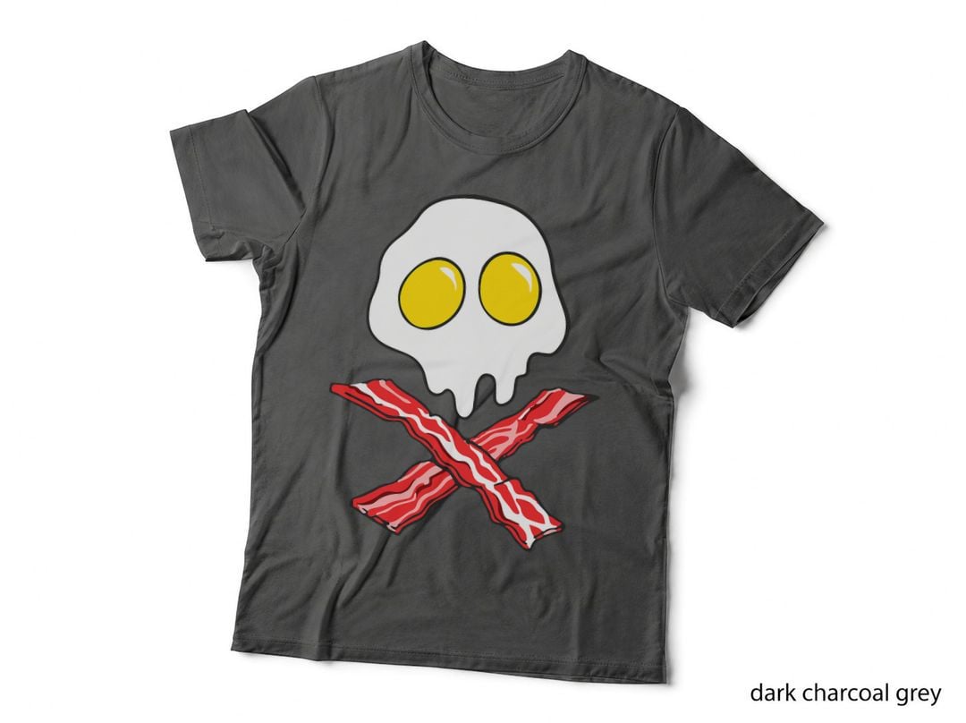 Eggs and Bacon Skull and Cross Bones Black Adult T-Shirt