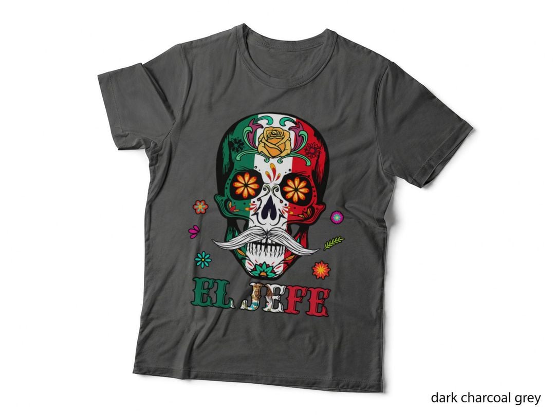 El Jefe Mexican Flag Hispanic Heritage Month Mexico Skull T-Shirt