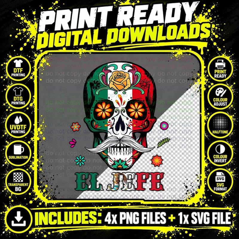 El Jefe Mexican Flag Hispanic Heritage Month Mexico Png SVG Digital Bundle