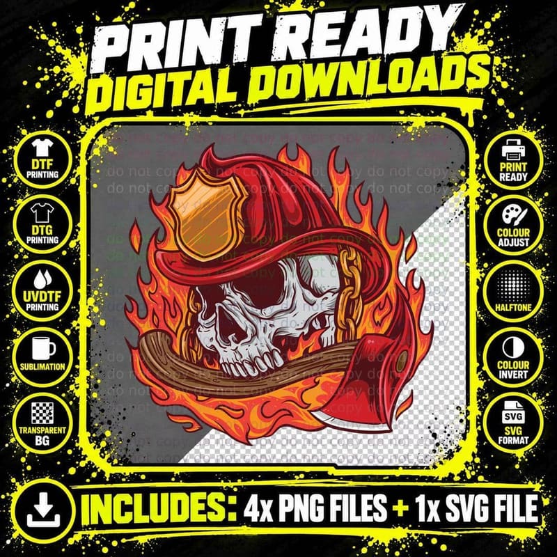 Flaming Skull Fire Flames Red Cap Burning T-Shirt Png SVG Digital Bundle