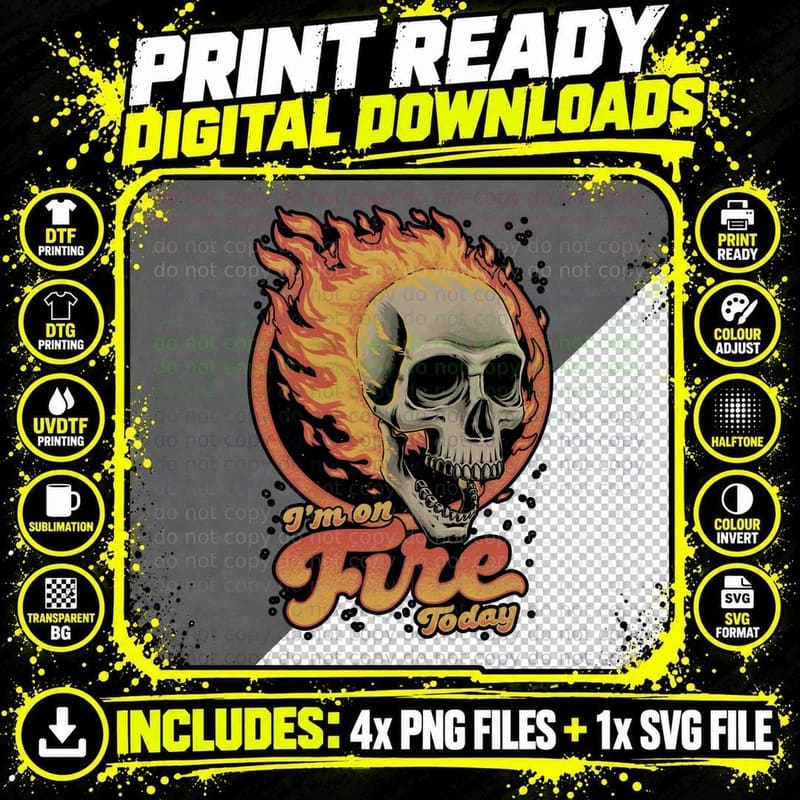 Flaming Skull T-Shirt, Gothic Aesthetic Tee Png SVG Digital Bundle