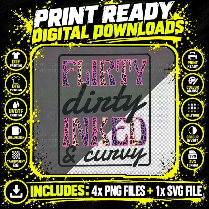 Flirty Dirty Inked Curvy, Tattooed Women and Tattoo Png SVG Digital Bundle