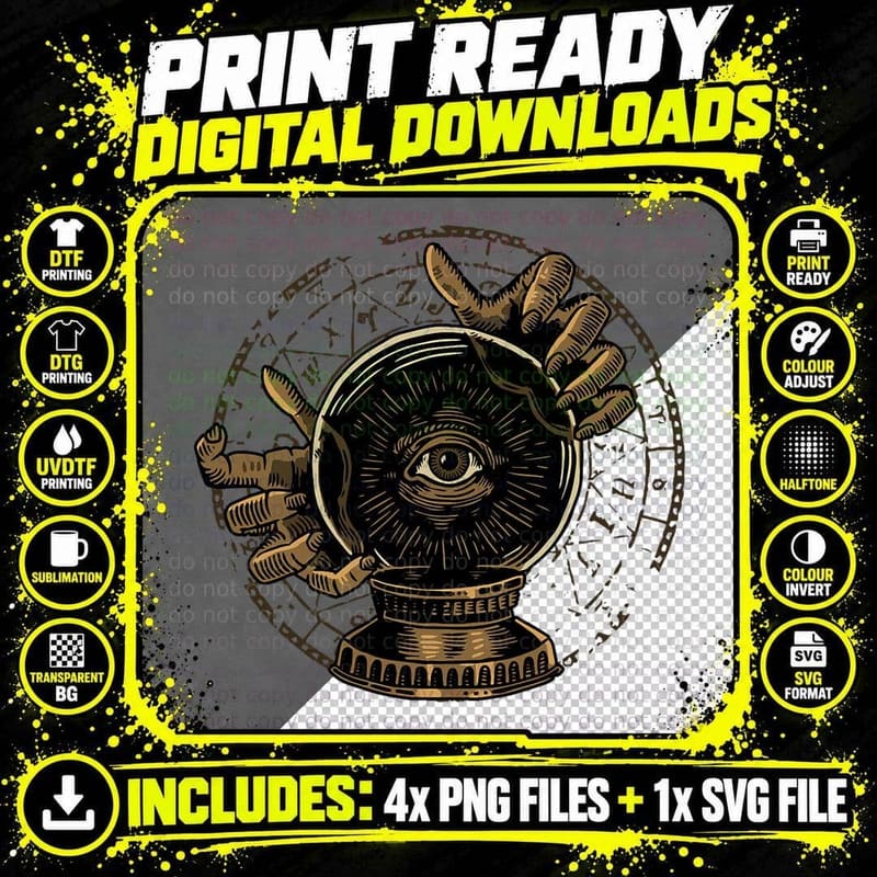 Fortune Teller Gypsy Illuminati Crystal Ball Occult Png SVG Digital Bundle