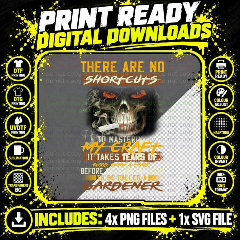 Gardener Skull T-Shirt, Gothic Typography Png SVG Digital Bundle