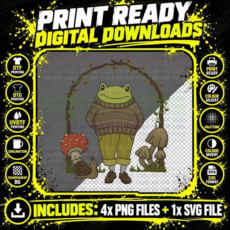 Goblincore Aesthetic Frog, Mushroom Cottagecore Dark Png SVG Digital Bundle
