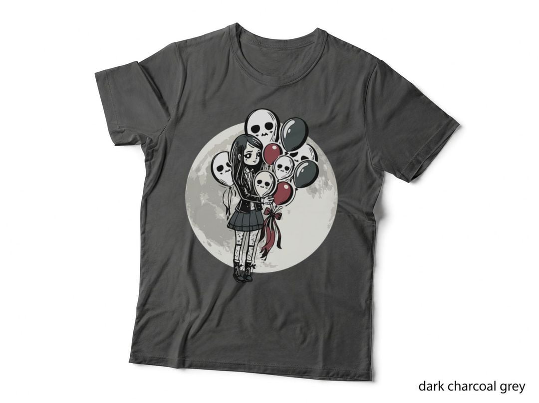 Goth Girl Holding Skull-Balloons - Goth Gothic T-Shirt
