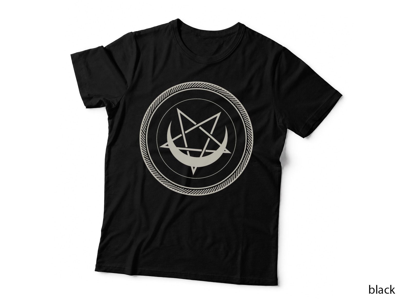 Goth Petacle Crescent Moon Satanic Baphomed T-Shirt