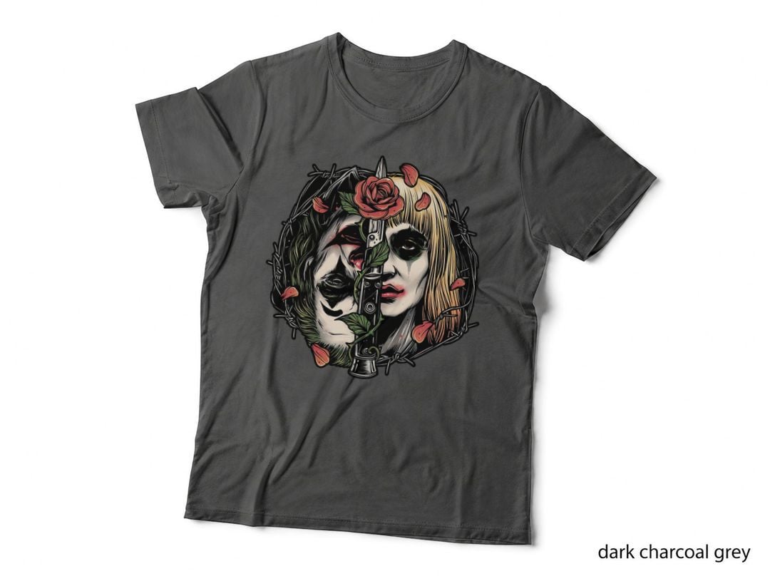 Gothic Couple T-Shirt, Skulls Gothic Tee, Gift for Gothic Lovers