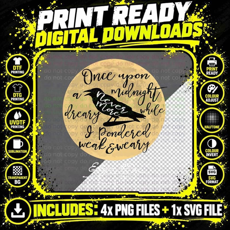 Gothic Edgar Allan Poe Tshirt the Raven Literary Gifts Png SVG Digital Bundle