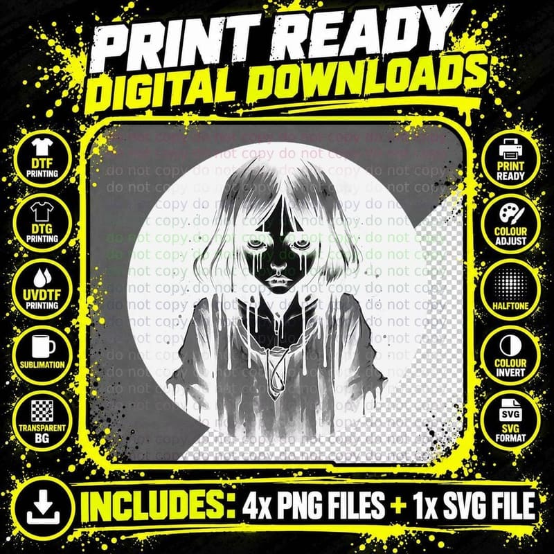 Gothic T with Girl Gothic Goth Teen Woman for Boys and Png SVG Digital Bundle