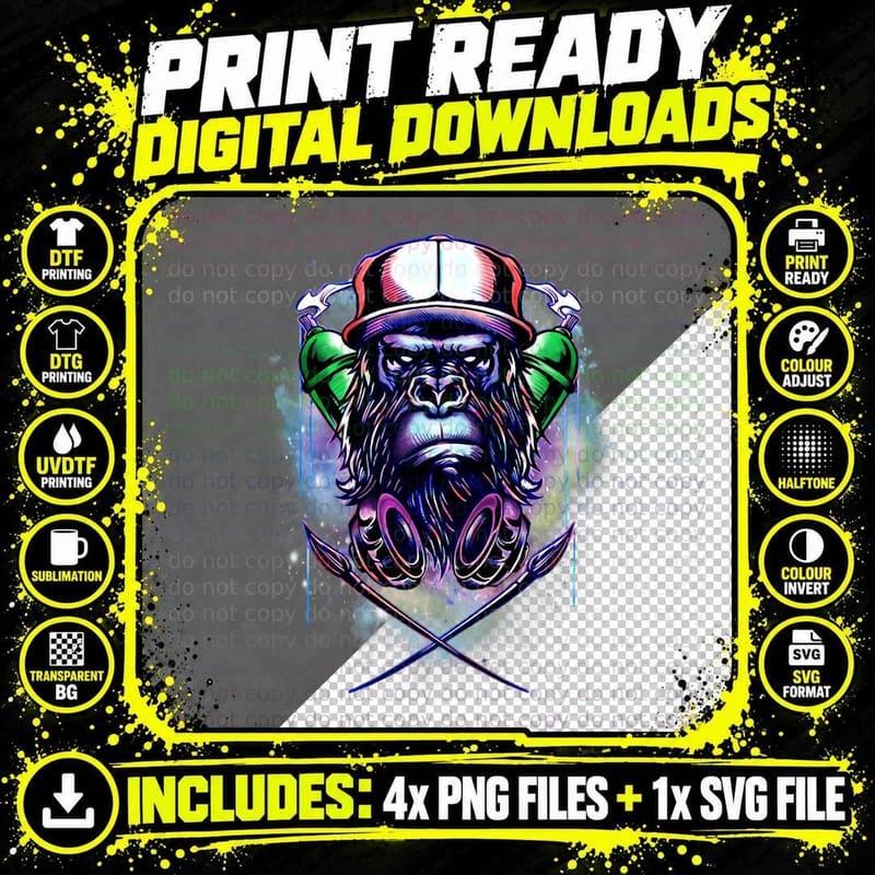 Graffiti Gorilla Street Art T-Shirt, Colorful Tattoo Art Png SVG Digital Bundle