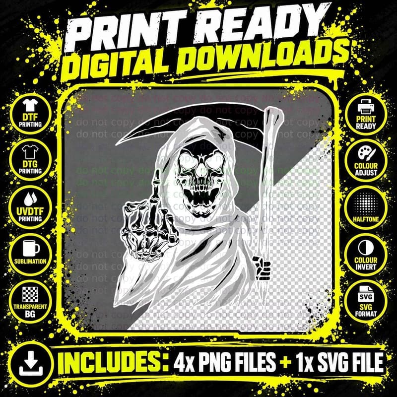 Grim Reaper Angel of Death Cool Scythe Dead Mower Gift Png SVG Digital Bundle