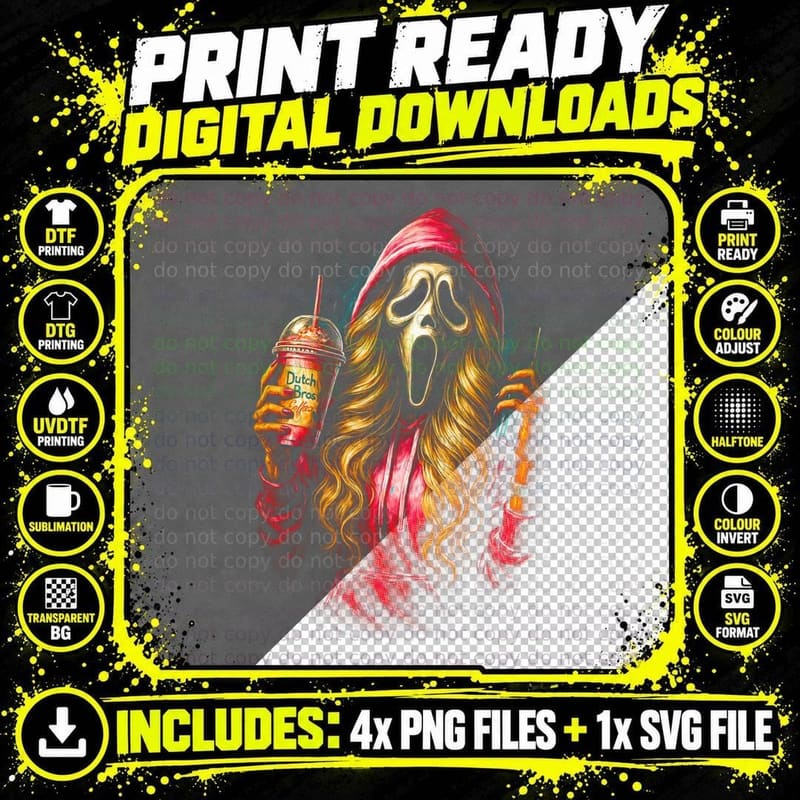 Grim Reaper Balloon T-Shirt, Halftone Urban Street Art Png SVG Digital Bundle