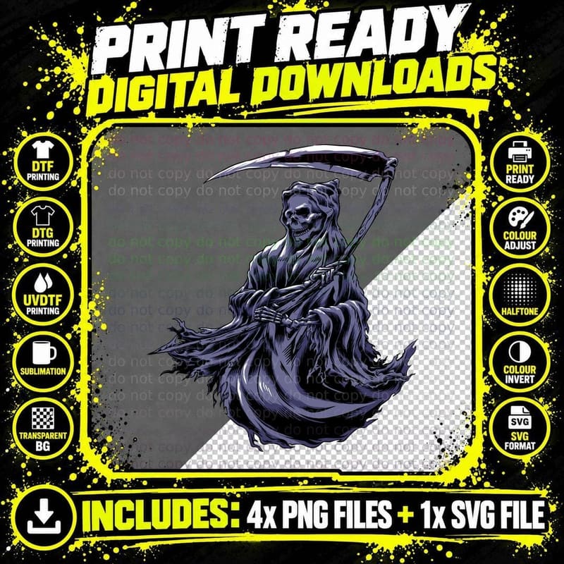 Grim Reaper Death Dark Blue T-Shirt Png SVG Digital Bundle