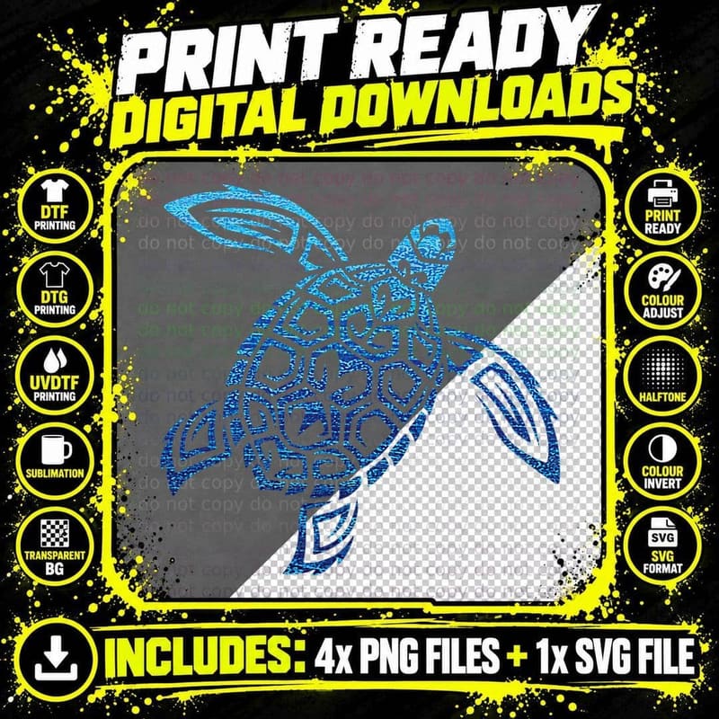 Hawaiian Sea Turtle Tribal Polynesian Tattoo T-Shirt Png SVG Digital Bundle