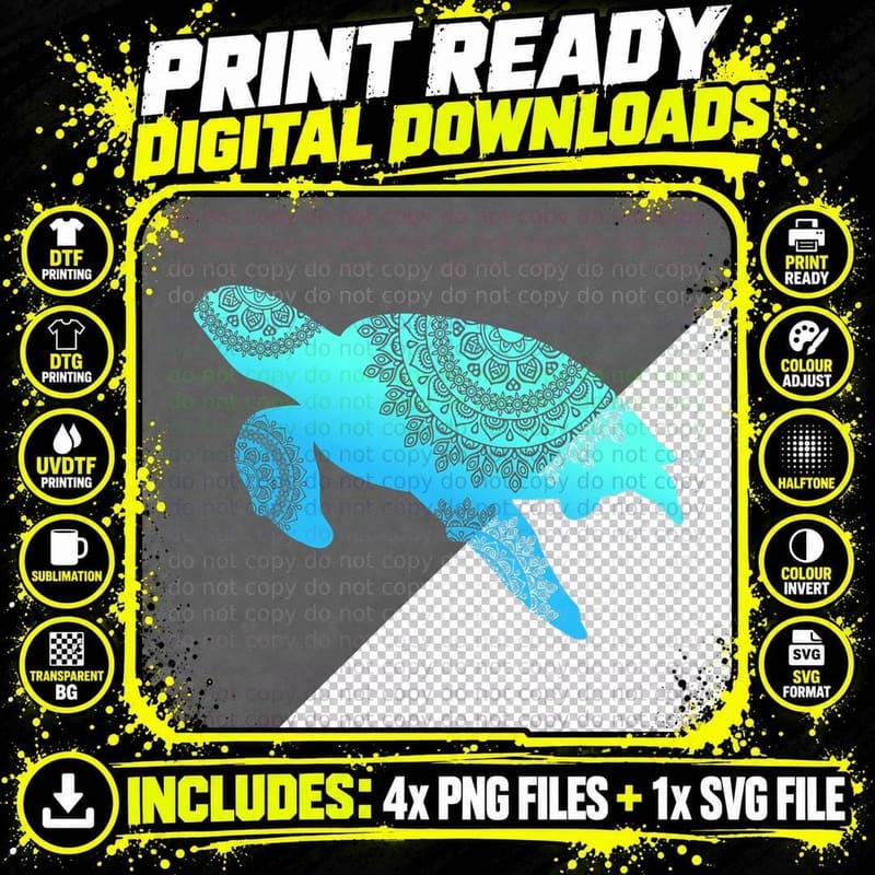 Hawaiian Tribal Sea Turtle Tattoo Style Turtle T-Shirt Png SVG Digital Bundle