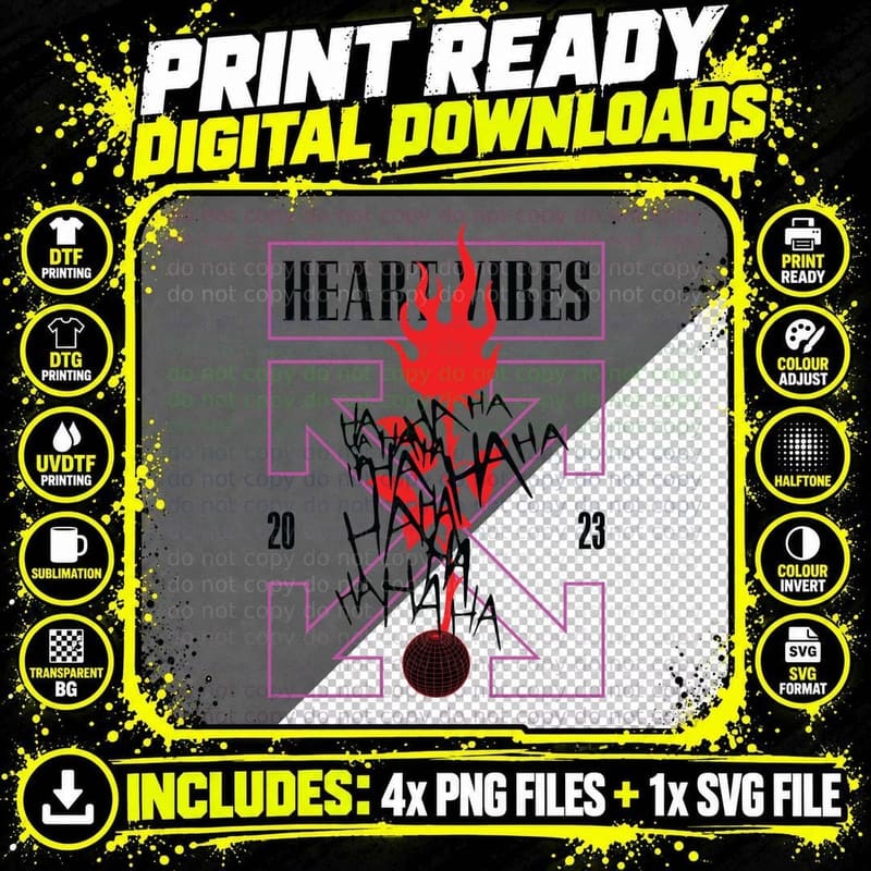 Heart Vibes Haha 20 23 Psychedelic Dark Magenta Laugh Png SVG Digital Bundle