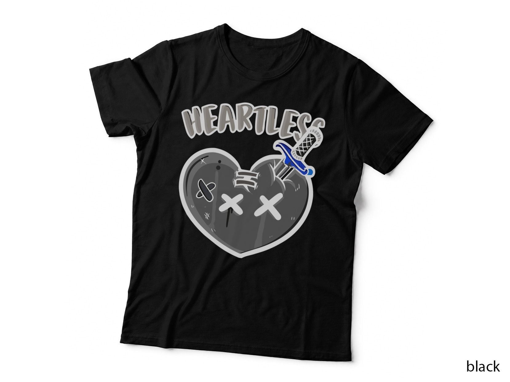 Heartless Heart Skull Crossbones Grey Gothic T-Shirt