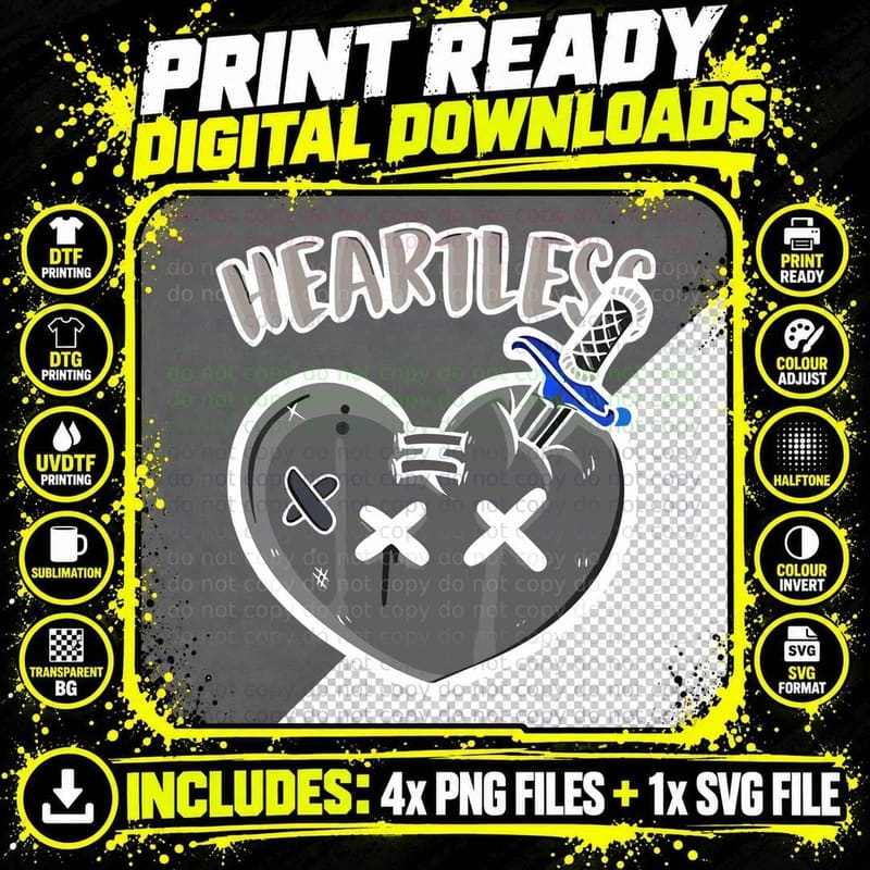 Heartless Heart Skull Crossbones Grey Gothic T-Shirt Png SVG Digital Bundle