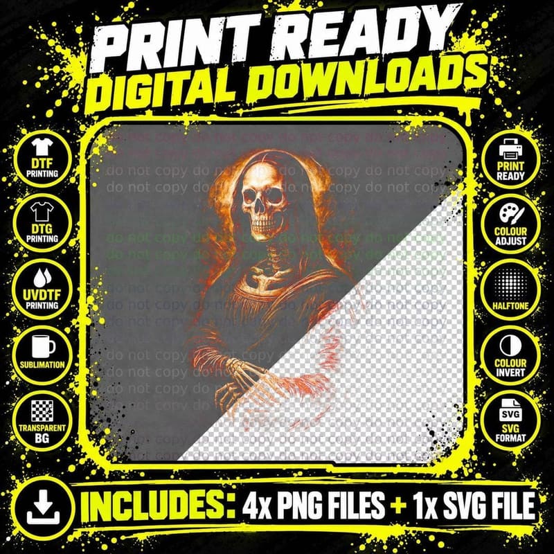 Hooded Female Reaper T-Shirt, Halftone Gothic Skull Png SVG Digital Bundle