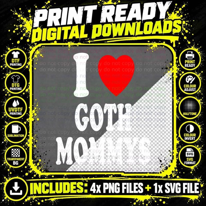 I Heart (Love) Goth Mommys Attraction Hot Sexy Cute Png SVG Digital Bundle