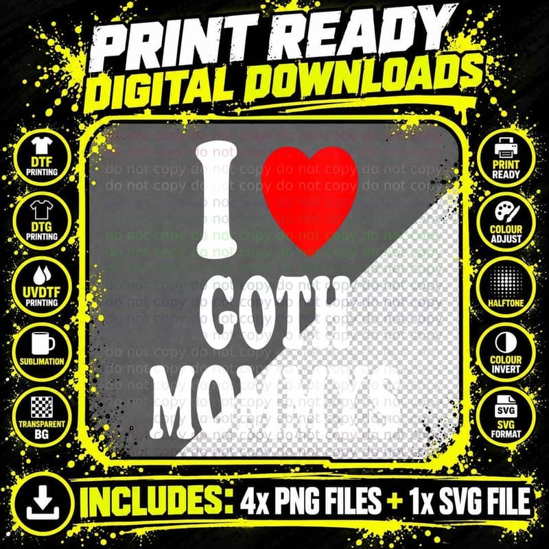 I Heart (Love) Goth T-Shirt, Gift Family Great Tee Png SVG Digital Bundle