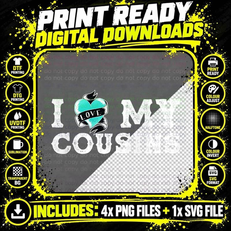 I Heart My Cousins with Old Tattoo Style Png SVG Digital Bundle