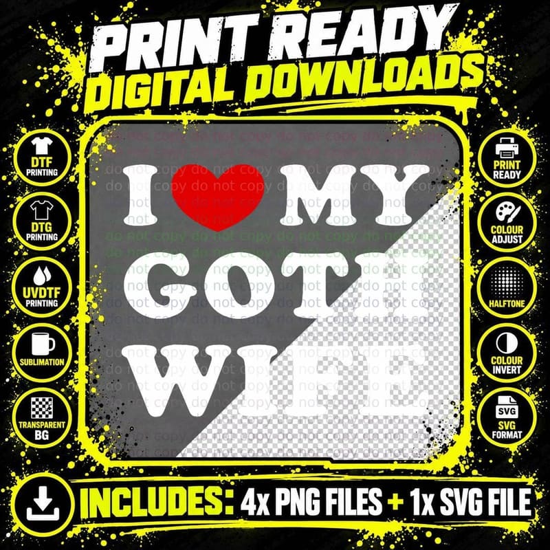 I Love My Goth Wife, I Heart My Goth Wife T-Shirt Png SVG Digital Bundle