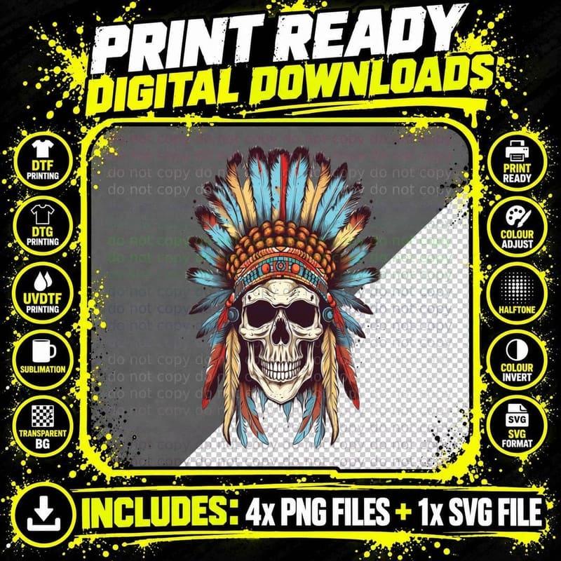Indian Sugar Skull Dead of the Dead Dia De Los Muertos Png SVG Digital Bundle