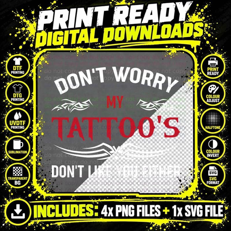 Inked Tattoo Typography T-Shirt, Tattoo Quotes Png SVG Digital Bundle