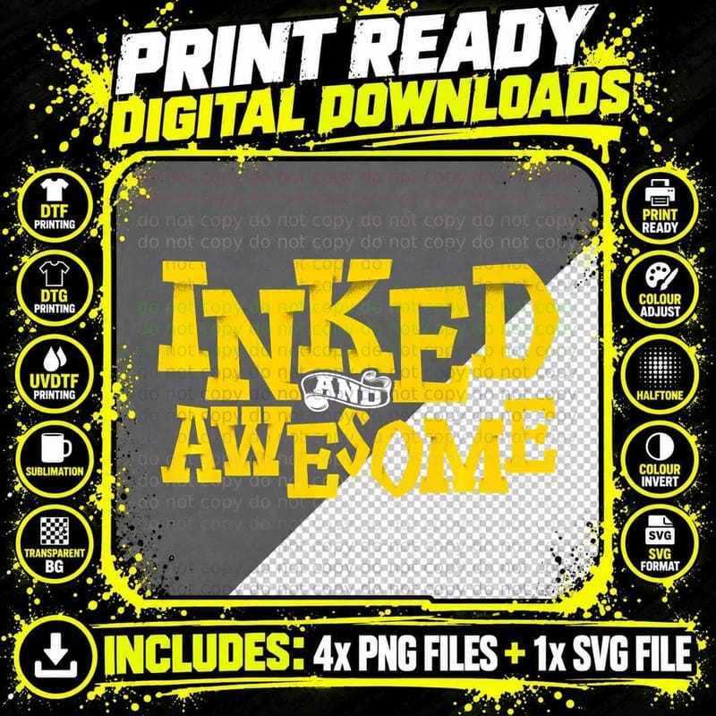 Inked and Awesome Tattoo Artist T-Shirt, Inked Style Png SVG Digital Bundle