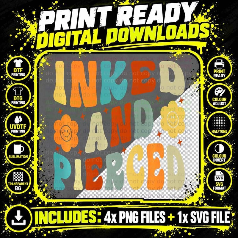 Inked and Pierced T-Shirt, Tattoo Artist Apparel Png SVG Digital Bundle