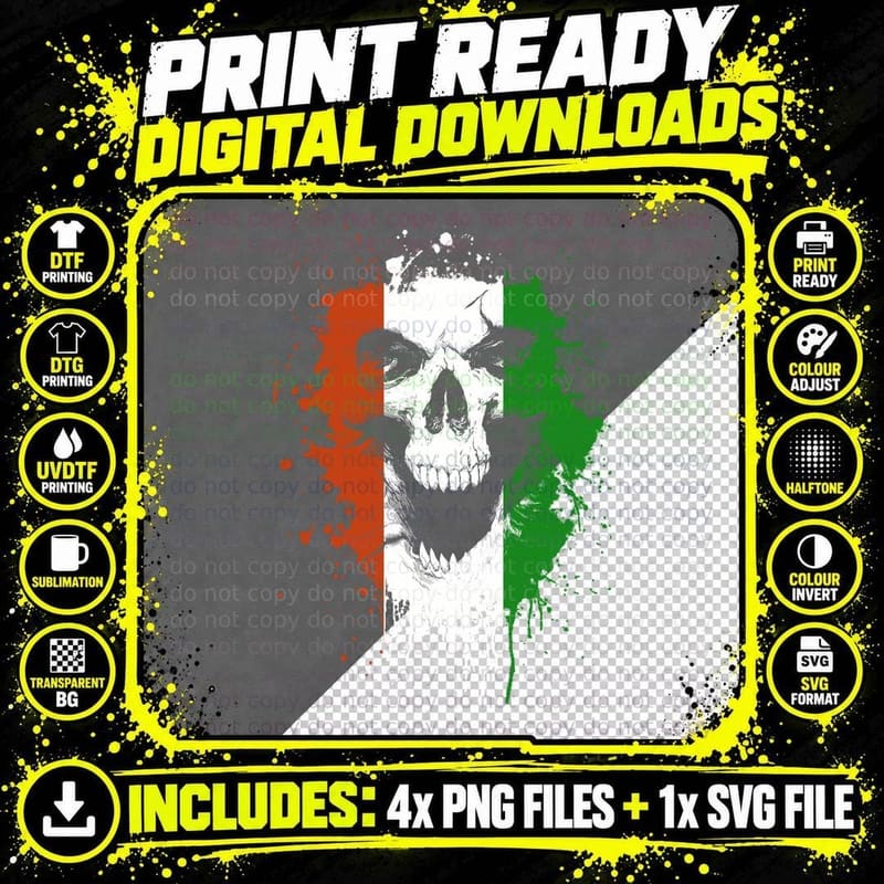 Irish Skull T-Shirt, Irish Flag Print Png SVG Digital Bundle