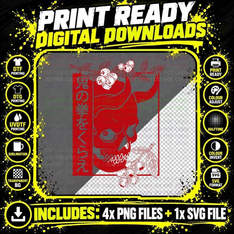 Japanese Demon Art Face Skull Devil Oni Harajuku Png SVG Digital Bundle
