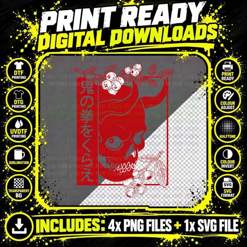Japanese Demon Art Face Skull Devil Oni Harajuku Png SVG Digital Bundle
