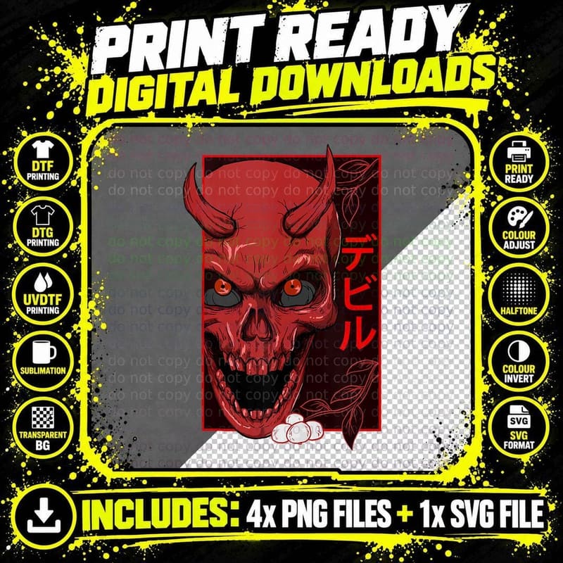 Japanese Demon Face Skull Devil Nippon Style Art Png SVG Digital Bundle