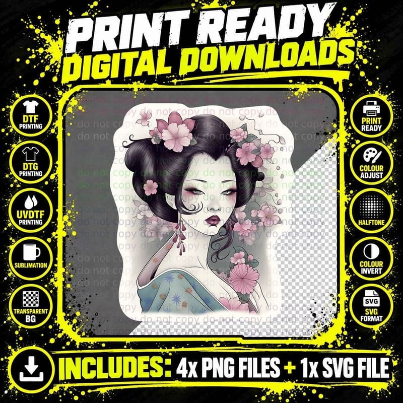 Japanese Geisha Tattoo Design Women Tattoo T-Shirt Png SVG Digital Bundle