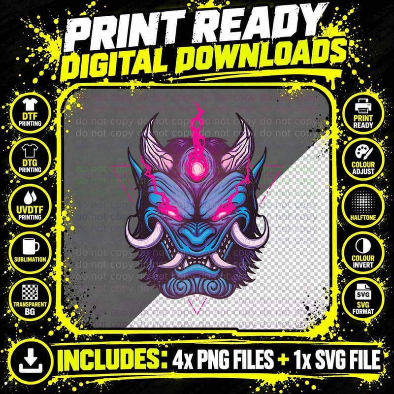Japanese Oni Mask Demon Pastel Goth Harajuku Style Png SVG Digital Bundle