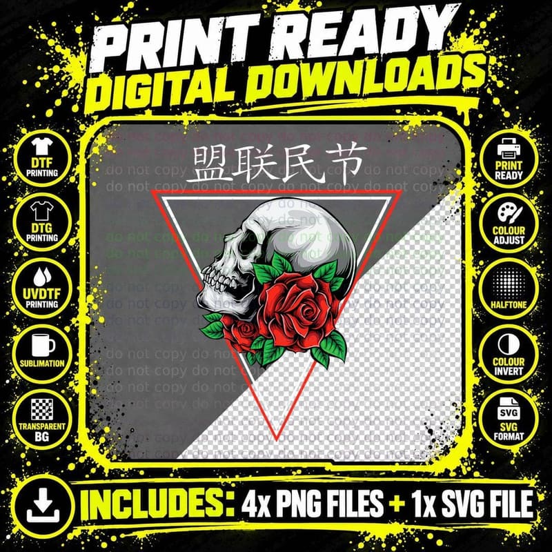 Japanese Skull Flower I Rose I Vaporwave I Aesthetic Png SVG Digital Bundle