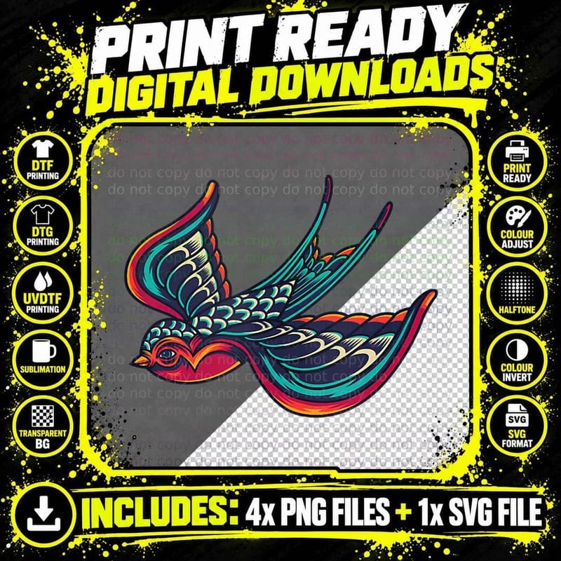 Japanese Swallow Tattoo Ink Graphic T-Shirt, Tattoo Art Png SVG Digital Bundle