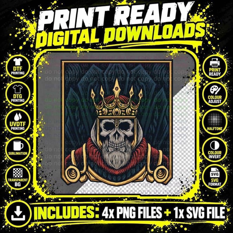 King Skull Crown Gold Red Cape Regal Royal Ornate T-Shirt Png SVG Digital Bundle
