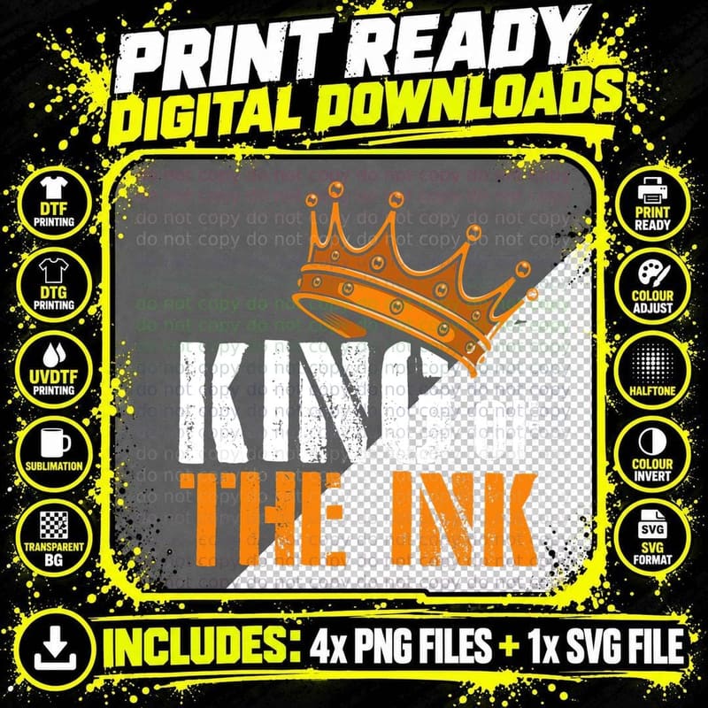 King of the Ink Tattoo Artist Body Art Lover T-Shirt Png SVG Digital Bundle