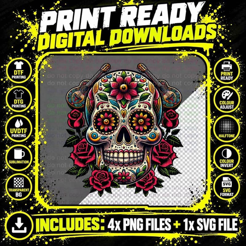La Catrina Sugar Skull Day of the Dead Dia De Los Png SVG Digital Bundle